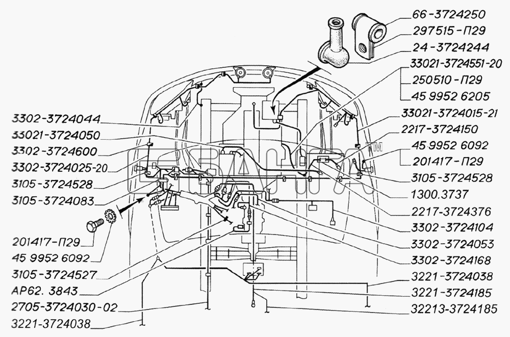 ГАЗ ГАЗ-3221 (2006) Схема Установка электропроводов в моторном отсеке